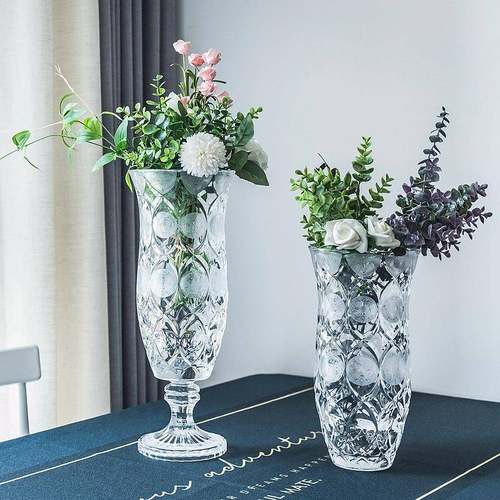 手工水晶玻璃砂刻伊丽莎白花瓶台面客厅家用玫瑰花假花大花瓶摆件
