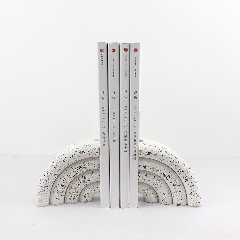 现代简约水磨石几何弧形书档彩色欧式书靠镇纸样板房售楼处饰品