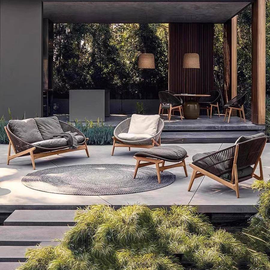 户外休闲藤编沙发露台阳台茶几组合庭院别墅防水晒柚木懒人椅家具