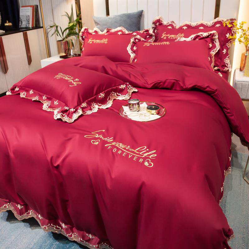 欧式水洗冰丝四件套夏季冰凉丝滑床单被套冰丝婚庆床单四件套