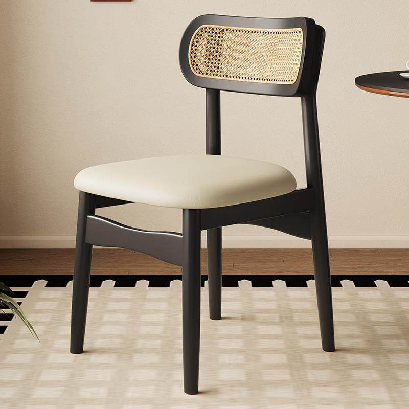 实木椅子餐椅家用中古风藤编椅休闲藤椅靠背椅凳子北欧餐厅餐桌椅