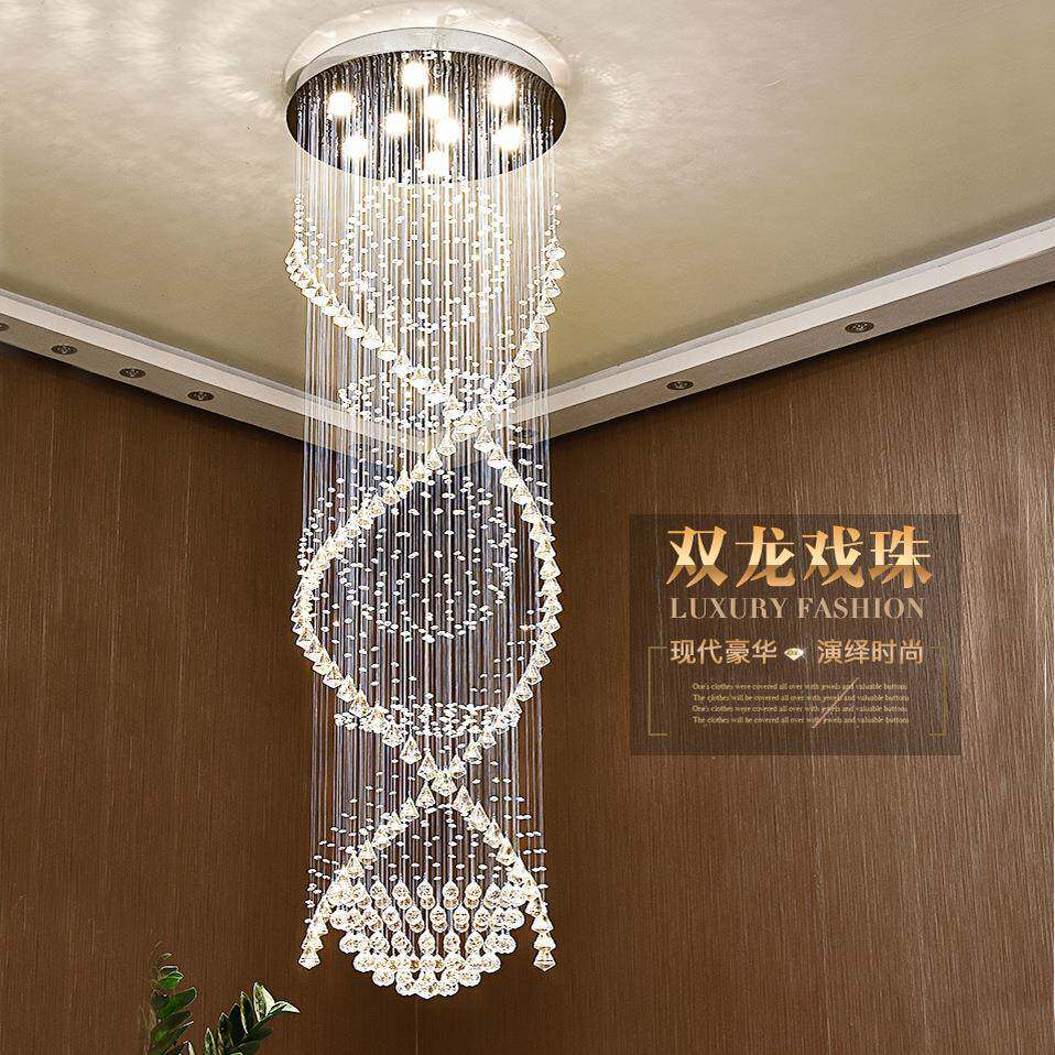 复式楼梯灯吊线长吊灯水晶吊灯客厅led旋转别墅现代简约楼梯吊灯