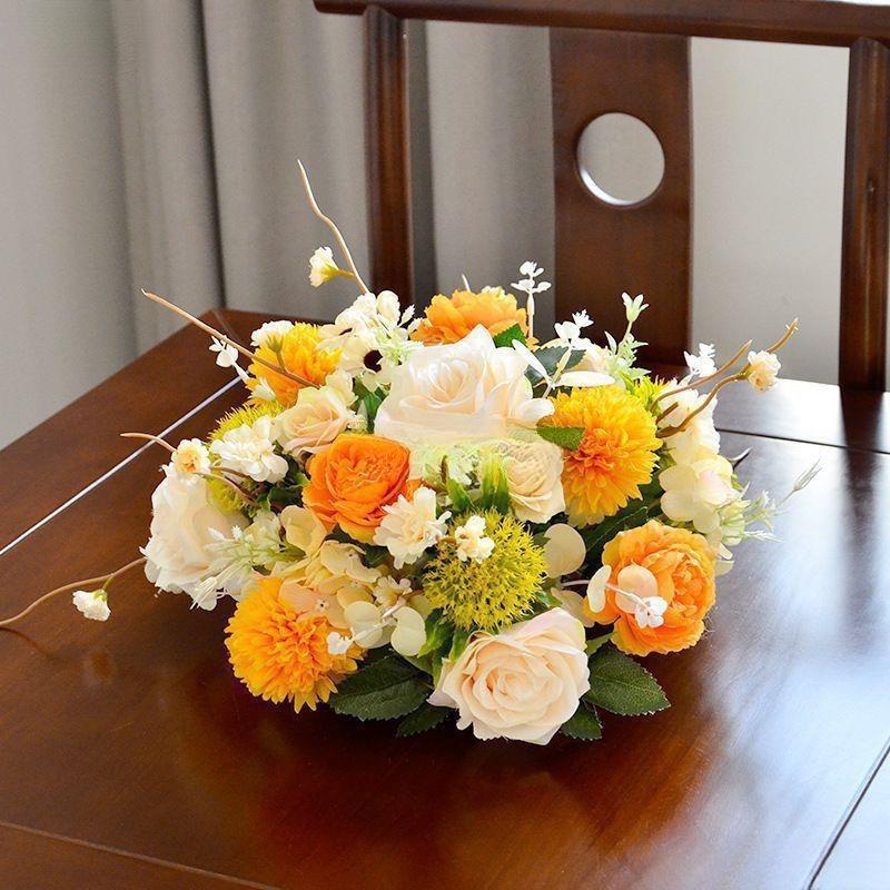 餐厅摆台花大圆餐桌花摆花轻奢现代演讲台花桌面装饰花艺