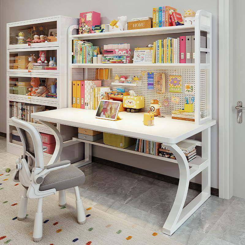 洞洞板书桌书架一体桌子学习写字桌学生家用初中生卧室电脑桌实木