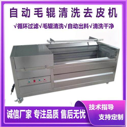 商用毛辊清洗去皮机土豆生姜莲藕脱皮清洗机果蔬去皮清洗一体机