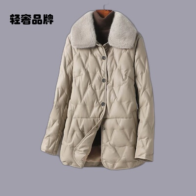 真皮衣女外套水貂毛领高端气质白鸭绒绵羊皮2026新款海宁皮羽绒服