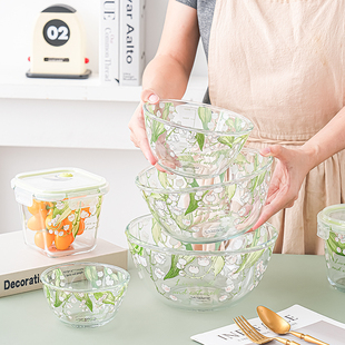 铃兰高硼硅玻璃碗盘餐具耐高温饭盒家用高颜值透明水果蔬菜沙拉碗