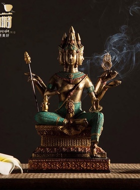 新品异丽东e南亚风格四面佛像摆件底座泰式家居客厅软装玄关桌面