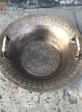 极速仿古摆件古铜盆老铜盆龙洗盆鱼洗盆纯铜聚宝S盆家用风水招财