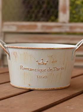 极速复古做旧白色小铁桶花器铁皮C桶花瓶铁艺干花花桶绿植盆栽多