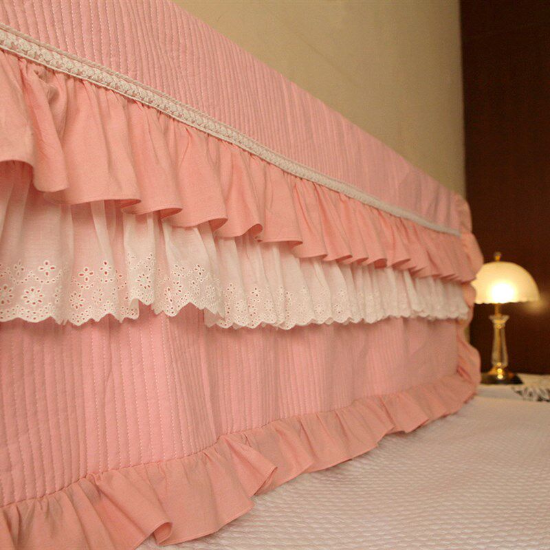 极速韩式公主风粉色m色蕾丝加厚绗缝夹棉保暖床头罩床头套靠背保