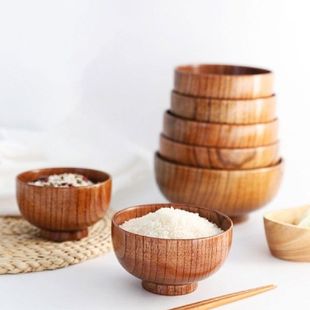极速1pcs Japanese Style Wooden Bowl GRice Soup Bowl Salad Bo