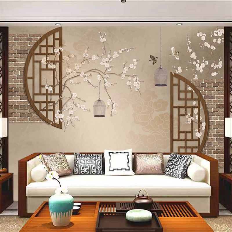 极速新中式花鸟立体电视背景墙壁纸简约现代装饰客V厅影视墙布壁,家装主材,无纺布墙纸,淘宝优惠券,粉丝福利购,淘宝优惠卷