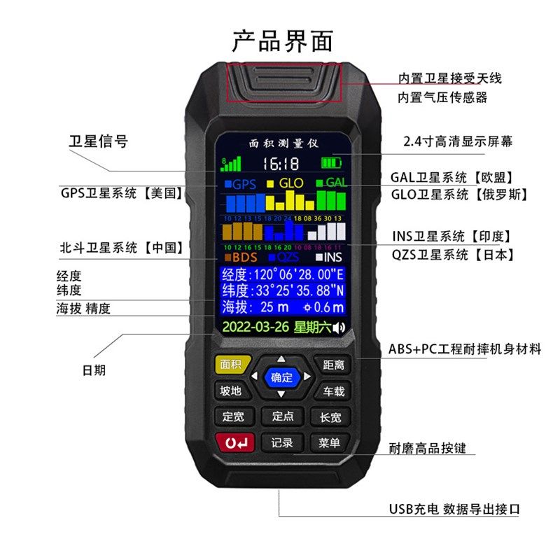 极速测亩仪高精度手m持土地面积地亩测量仪收割机车载量田仪器土