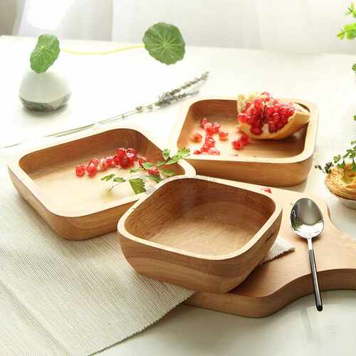 新品Thicken Salad Bowl Rubber BeeDch Wood Pan Plate Fruit Di