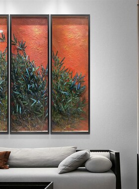 新品新中式竹子禅意装饰画u软装样板酒店会所客厅沙发背景墙四联