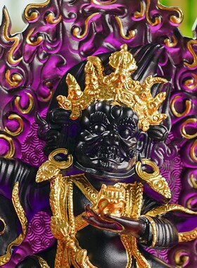 新品琉璃大黑天财神像二臂玛哈嘎拉护法家用桌面S装饰摆件家居供