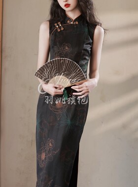 无袖黑色旗袍2h025年夏款女中式高端复古修身显瘦改良日常连衣裙