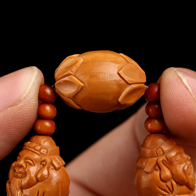 新品文玩橄榄核雕刻财q神手串八大财神长串大手持男士橄榄胡手链