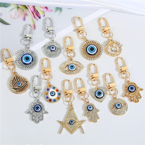极速1Pcs Rainbojw Evil Eye Hamsa Hand Keychain Key Ring For