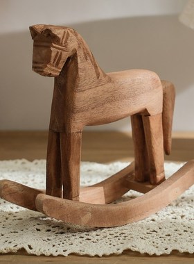 极速原木a手工雕刻木马松木摇马怀旧复古风田园美式乡村装饰摆件