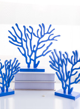 极速地中海风格木质珊瑚树摆件装饰品一套新房摆R设家居婚庆礼品