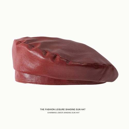 极速New Meen Women Beret Hat Leather Beret Caps Unisex Bucke