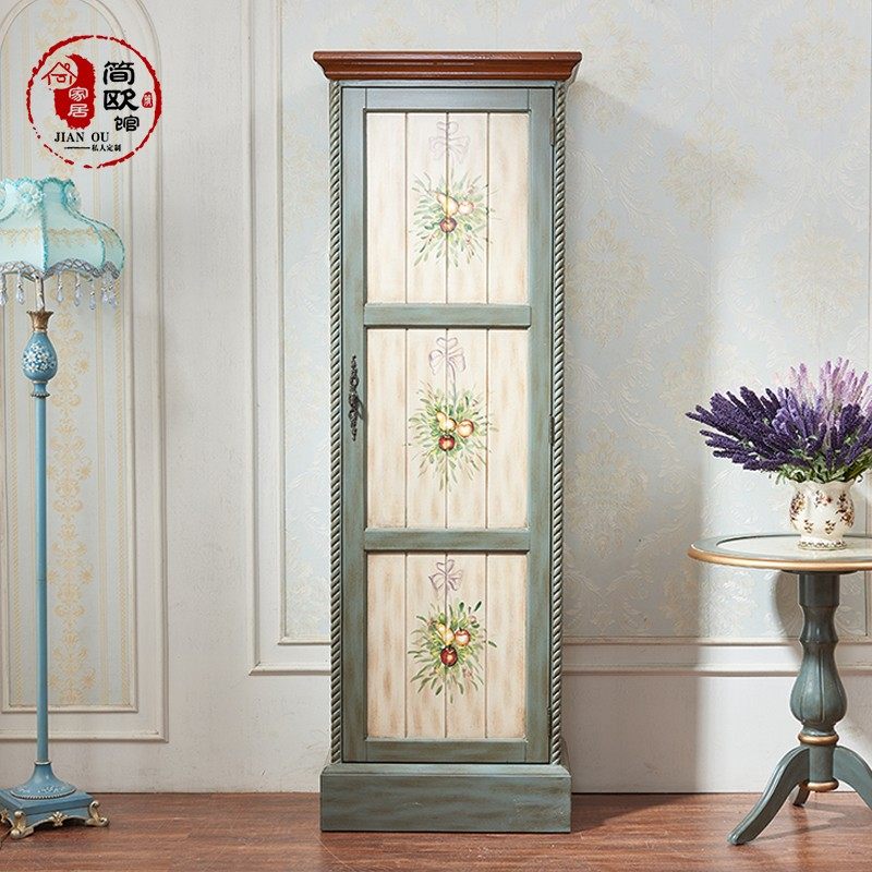 极速美式小衣柜带镜子单t门衣橱现代简约实木家具小户型卧室单门