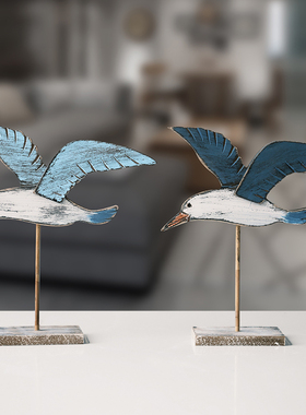 极速海洋风格复古l海鸟摆件海鸥摆设地中海样板房软装电视柜摆台