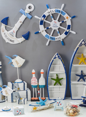 极速地中海风格木质橱窗主题做旧海洋组合创意Q摆台桌面摆件陈列
