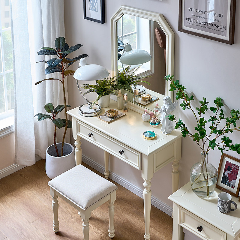 极速美式全实木梳妆台白色卧室现B代简约小户型地中海网红化妆桌