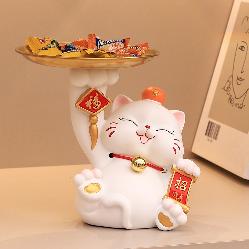 新品招财猫装放糖果盘子前台接待店铺柜H吧台零食水果盘盒客厅轻图片