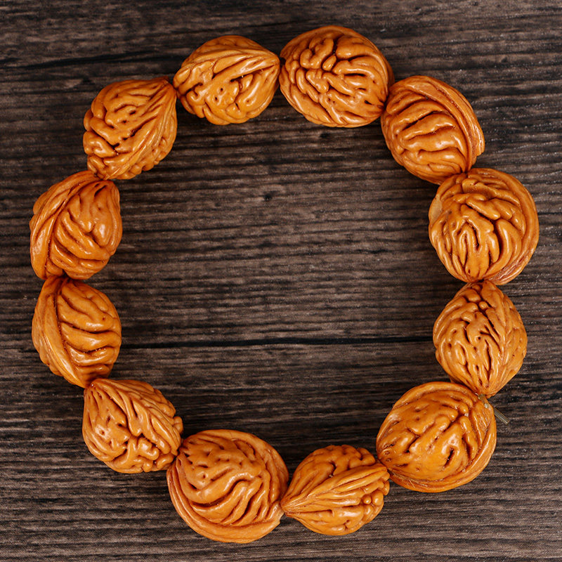 新品文玩陕西秦岭大龙纹桃核手串C高抛包浆红黄皮佛珠手持把玩件