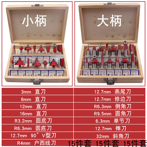 极速12件15件套木工铣刀 木工刀套装 木盒套1/4柄1/2柄Z精装修边