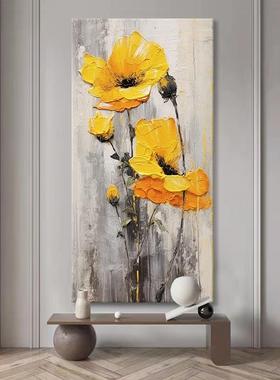 大幅花卉纯手绘油画玄关装饰画美式轻奢抽象黄色郁金香客厅挂画
