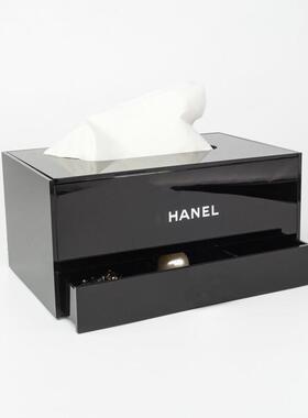 黑色亚克力多功能纸巾盒首饰棉签创意桌面收纳盒抽纸盒