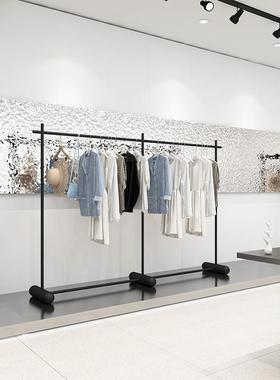 服装店展示架黑色加粗立柱落地式中岛挂衣架男女装店上墙陈列货架