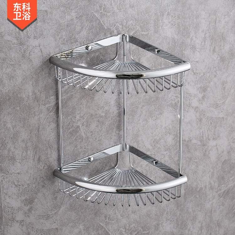 卫生间三角架转角架双层角架银色三角篮洗澡间置物架镀铬562铜篮