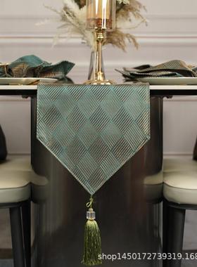 桌旗轻奢高端美式高级简约奢华风格长条一体绿色高档茶席加宽