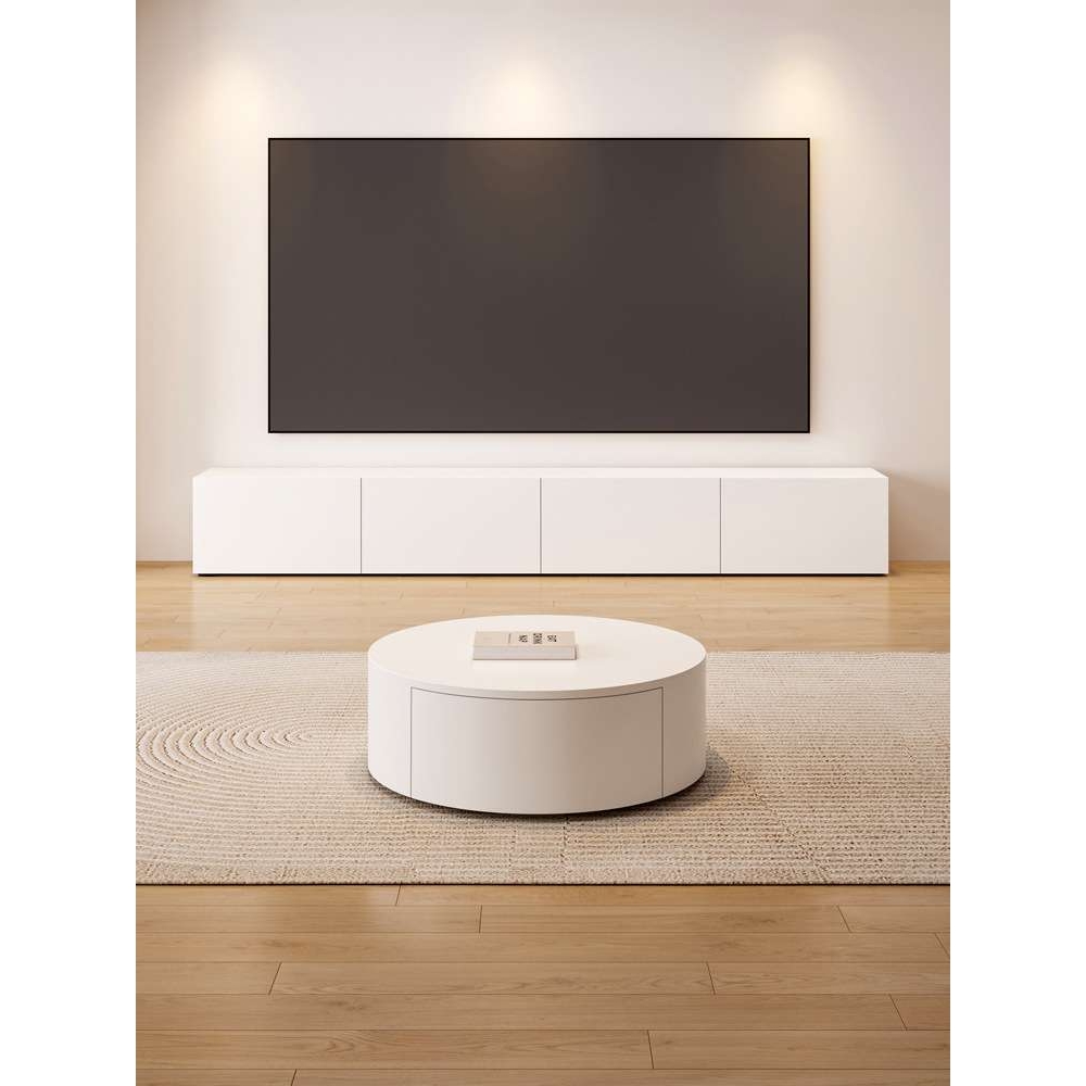 白色电视柜北欧落地小户型电视柜茶几组合现代简约奶油风电视柜