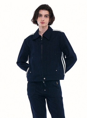 韩国正品 PARTIMENTO 2025秋新款女休闲百搭条纹袖双拉链短外套