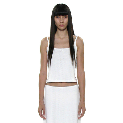 纯色短款花边领蝴蝶结吊带背心