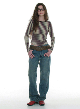 美式微喇牛仔裤 韩国正品PARTIMENTO 25FW潮流复古休闲直筒阔腿裤