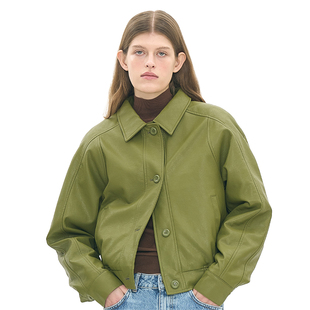 环保纯素宽松立体插肩夹克 韩国正品PARTIMENTO 秋季皮革束腰外套