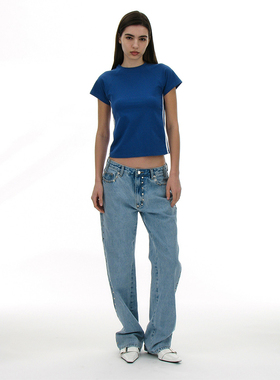 韩国正品 PARTIMENTO 2025款国内现货高腰钉珠点缀水洗锥形牛仔裤