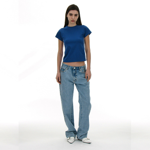 国内现货高腰钉珠点缀水洗锥形牛仔裤 2025款 PARTIMENTO 韩国正品