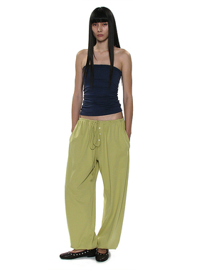 夏季纯色低腰抽绳长裤 韩国正品PARTIMENTO 弹力多颜色宽松休闲裤