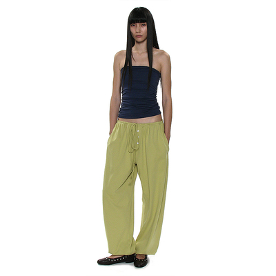 弹力多颜色夏季纯色低腰抽绳长裤