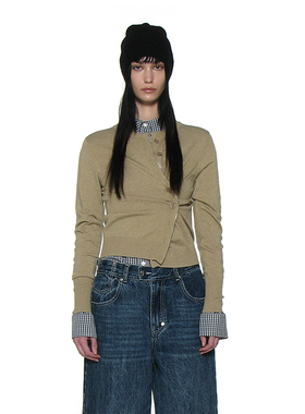 罗纹收边双向不对称针织开衫 PARTIMENTO 拉链纽扣双重开合上衣