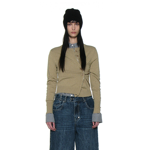 罗纹收边双向不对称针织开衫 拉链纽扣双重开合上衣 PARTIMENTO